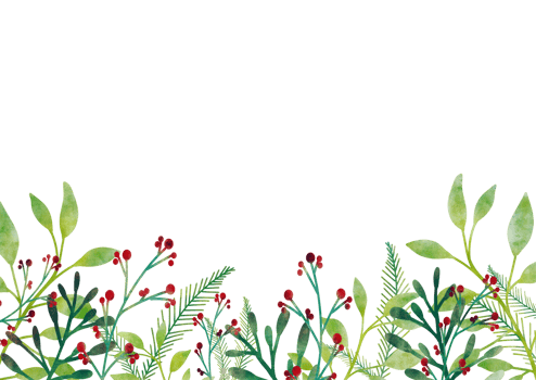 Watercolor illustration of a green border with red flowers png
