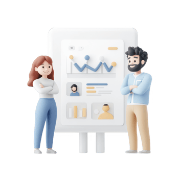 Two characters analyzing data on a digital interface for effective decision-making. png
