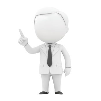 A professional character presenting a concept with a raised finger in a suit. png