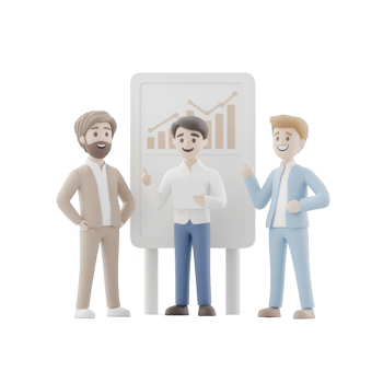 Three professionals discussing growth strategies in a modern office setting. png