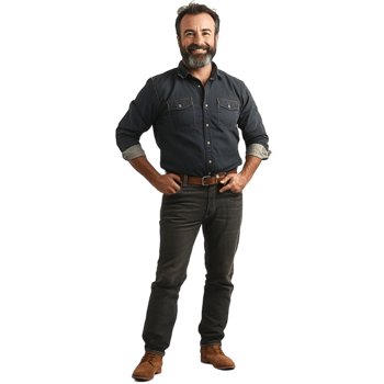 A man with a beard and a beard standing in front of a Transparent background png
