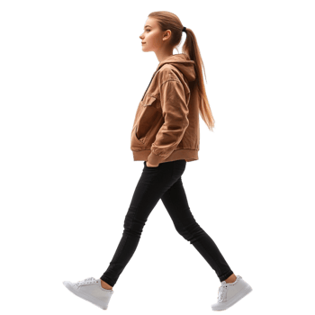 A girl walking in a brown jacket png