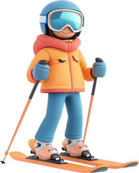 a cartoon skier in orange and blue png