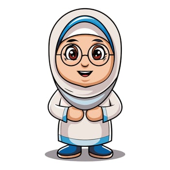 cartoon muslim girl wearing hijab and glasses vector