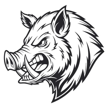 a black and white illustration of a wild boar head vector