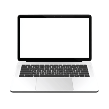 A laptop computer with a white screen on a transparent background png