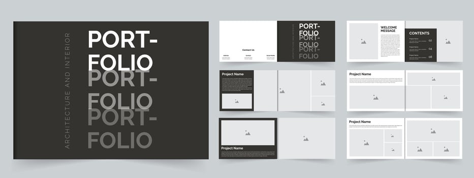 Architecture portfolio interior portfolio brochure design template black and white portfolio vector