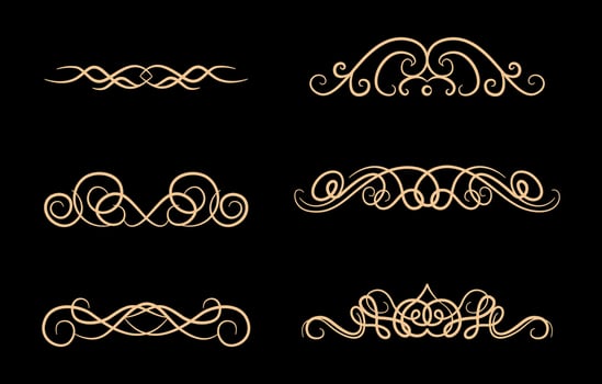 Collection of floral dividers elements mega decoration on gold colour vector