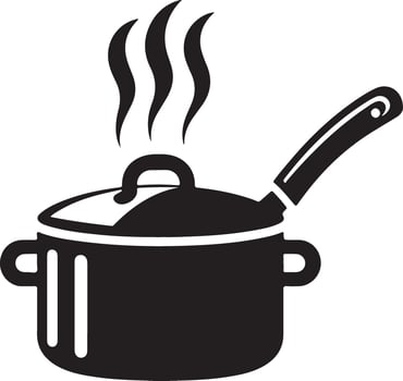 A black and white illustration of a pot with a lid and a handle vector