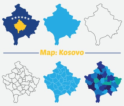 Kosovo country map set. internal provinces borders marked, Simple map of Kosovo drawing, Filled and outline. vector
