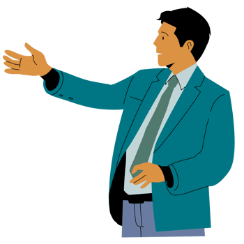 A man in a suit is pointing to something png
