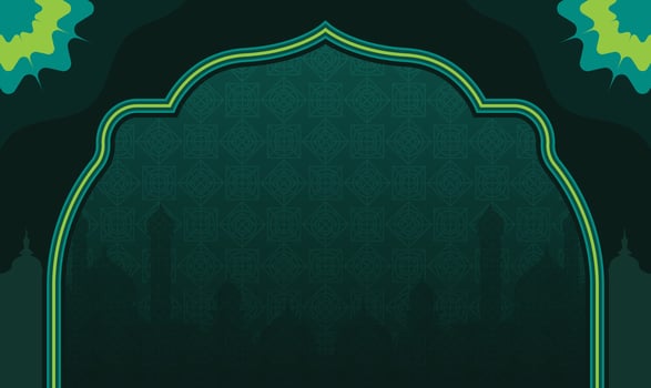 Islamic Banner Background in dark green color with ornament frame vector