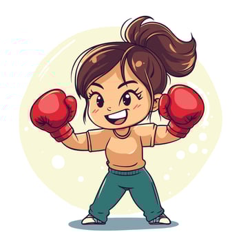 Cheerful Girl Boxer Cartoon Doodle Fighter Illustration vector