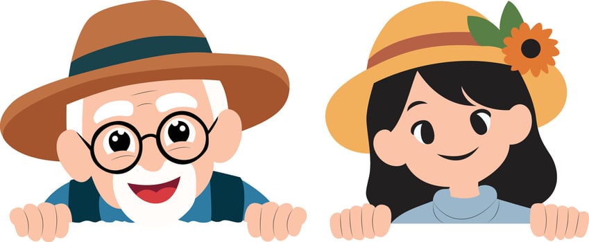 Happy Grandparent Girl Peeking Illustration peeking, happy Harvest Celebrant vector