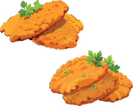 Breaded chicken cutlets garnished with parsley and spices vector