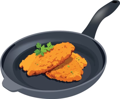 Chicken cutlets in a frying pan illustration vector