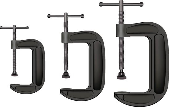 Three black clamps with a screwdriver and a wrench vector