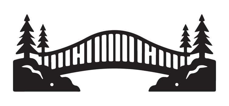 Scenic Bridge Silhouette with Majestic Mountain Trees vector