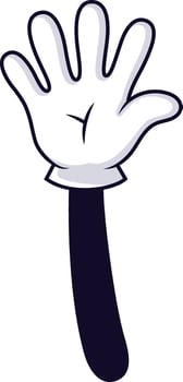 Cartoon hand wearing a white glove and showing number five gesture, isolated on a white background, ideal for educational and entertainment purposes vector