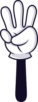 Cartoon hand wearing a white glove and dark sleeve is displaying three fingers in a counting gesture, conveying a playful and expressive nonverbal message vector