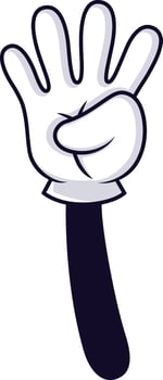 Cartoon hand featuring four extended fingers, expressing a nonverbal communication gesture, perfect for educational and illustrative projects highlighting counting and interaction vector