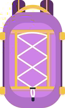 Purple backpack showcasing vibrant yellow straps and crisscross strings across its surface, designed for securely carrying items during adventures, travel, and outdoor activities vector