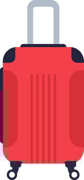 Red travel suitcase on wheels isolated on white background, lightweight rolling luggage bag for business trip, summer vacation, tourism concept vector
