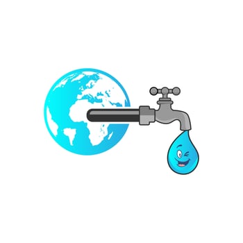 water tap with the Earth globe inside water drop on white background vector