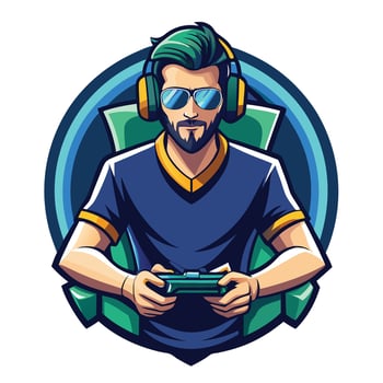 a man with glasses and a beard playing games vector