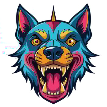a colorful wolf head with sharp teeth vector