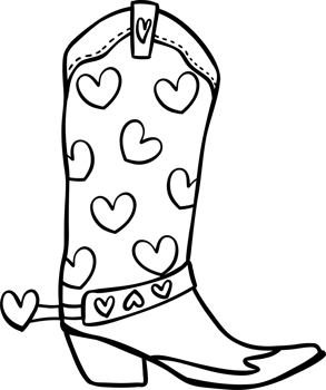 Retro Western Valentine Boot Heart Pattern coloring image png