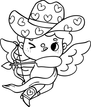 Groovy Retro Western Valentine Cupid with arrow and bow Coloring Image png
