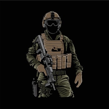 a soldier with full weapons ready to go to war vector