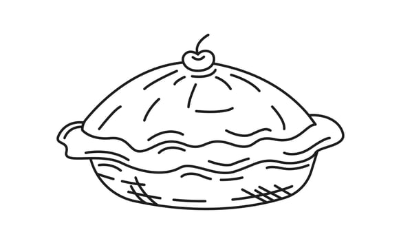 Pie cake with cherry fruit sketch doodle stye. Pie icon. Editable stroke illustration vector
