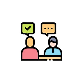 A person sitting at a table with a speech bubble vector
