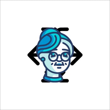 An old woman with glasses and a blue arrow vector