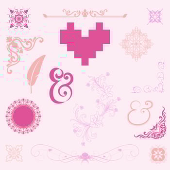 Pink vintage card elements, heart, vintage corner, love corner, valentine's day vector