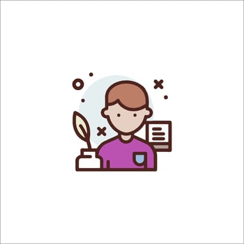 A man with a pen and a book icon vector