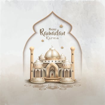 islamic greetings ramadan kareem card design with beautiful white mosque vector