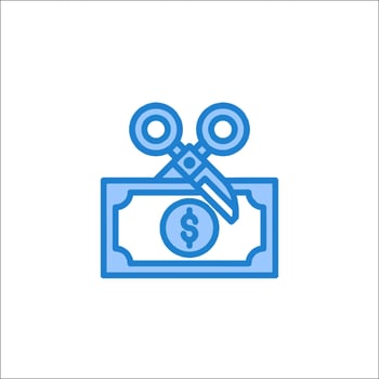 Money and scissors icon, line illustration vector