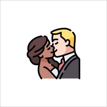 A cartoon illustration of a couple kissing vector