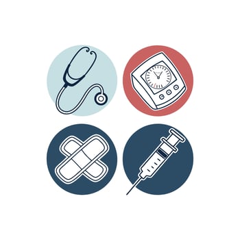 Medical icons set with stethoscope, thermometer, and other items vector
