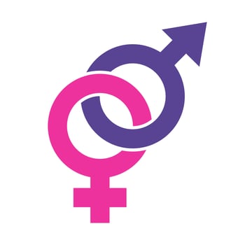 Male and female gender icons united as a sign on white background. Symbol of gender equality and relationships in papercut style. Ideal for social concepts, design projects, awareness. vector