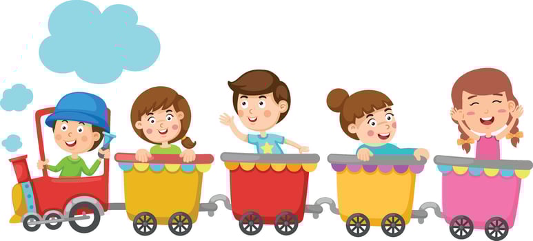 Illustration of school kids riding train transportation education vector