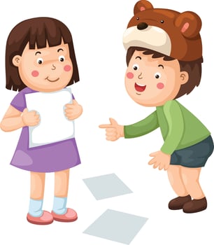 children play educational game by placing blank paper character illustration vector