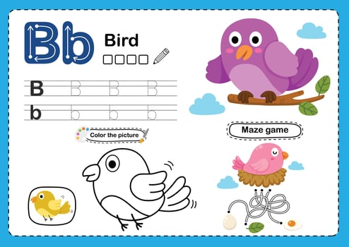 Illustration Isolated Animal Alphabet Letter B-Bird vector