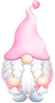 Cute Watercolor Valentine Braided Gnome wearing a pink hat Illustration. Perfect for Cards, Gifts, and Decor png