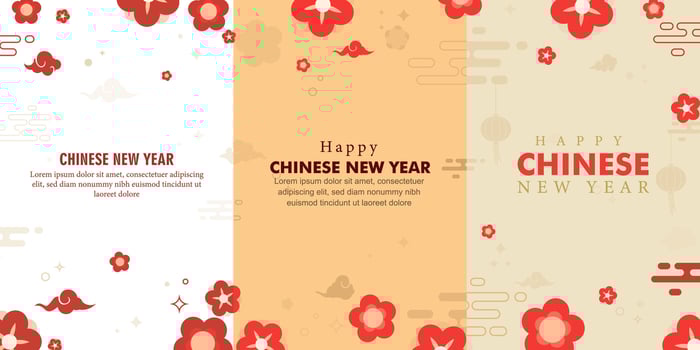 Simple minimalist Chinese design illustration background with lampion, flower and cloud. for banner, poster, social media, promotion vector