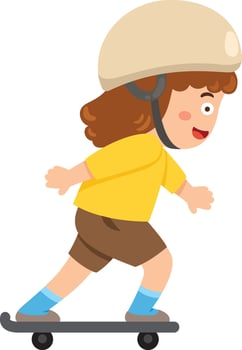 happy cute little kid girl play skateboard vector