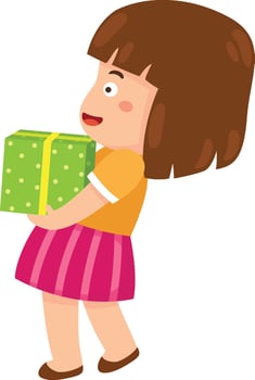 little girl kid holding gift box vector